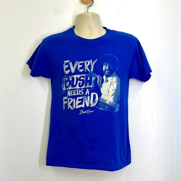 Bob Ross - Every Bush Needs A Friend Graphic Blue Short Sleeve Tee Size Small - Picture 1 of 8